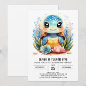 Whimsical Kinderen Waterverf Turtle Boy Birthda Kaart (Voorkant / Achterkant)