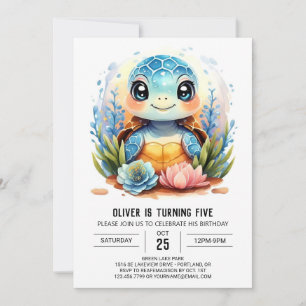 Whimsical Kinderen Waterverf Turtle Boy Birthda Kaart