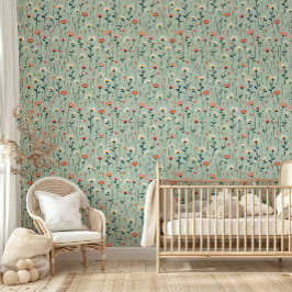 Whimsical kinderkamer madeliefje bloemen munt groe behang