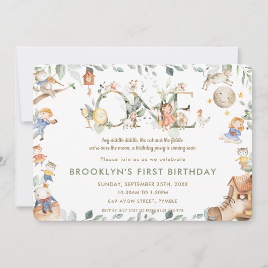 Whimsical kinderkamer rijm groen 1e verjaardag kaart (Voorkant)