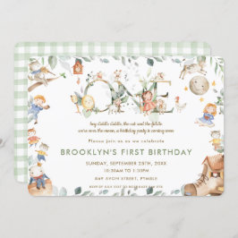 Whimsical kinderkamer rijm groen 1e verjaardag kaart