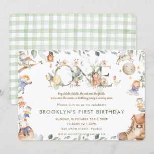 Whimsical kinderkamer rijm groen 1e verjaardag kaart