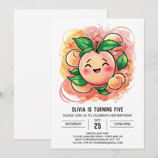 Whimsical Kinderperzik Verjaardag Kaart (Voorkant / Achterkant)