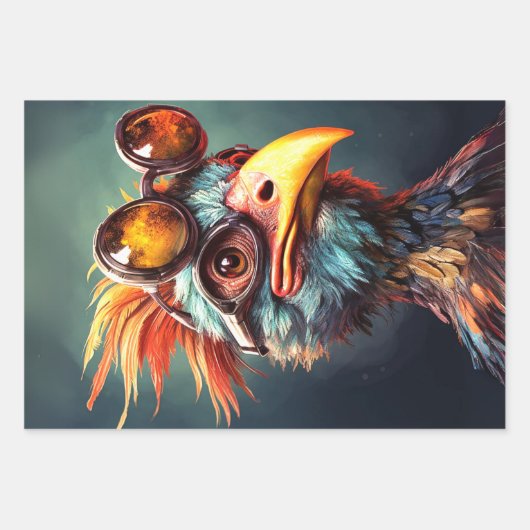 Whimsical Kip Decoupage Wrapping Papier Set-3 Inpakpapier Vel (Voorkant)