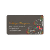 Whimsical Kissing Summer Birds Weddenschap Address Etiket (Voorkant)
