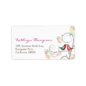 Whimsical Kissing Summer Birds Weddenschap Address Etiket (Voorkant)
