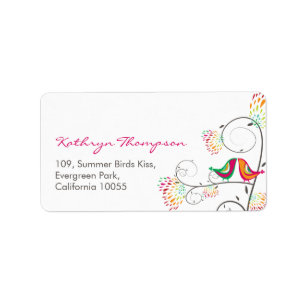Whimsical Kissing Summer Birds Weddenschap Address Etiket