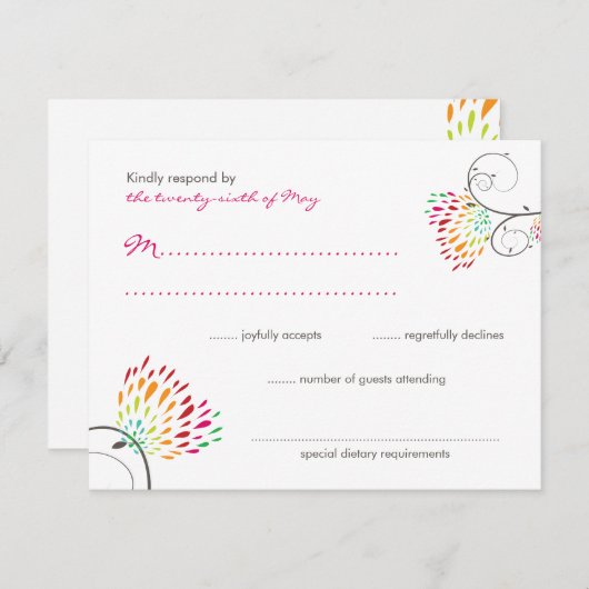 Whimsical Kissing Summer Tortelduifjes Weddenschap RSVP Kaartje (Voorkant / Achterkant)