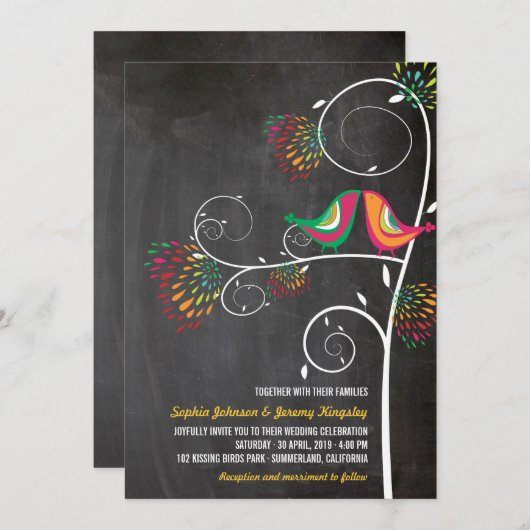 Whimsical Kissing Zomer Tortelduifjes Bruiloft Uit Kaart (Voorkant / Achterkant)