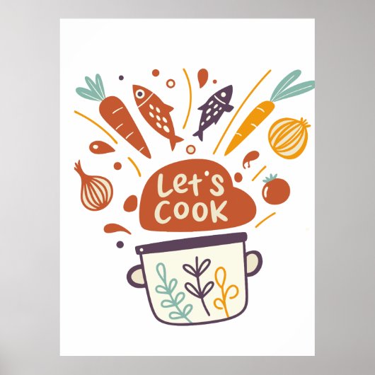Whimsical Kitchen Scene met "Let's Cook" -tekst - Poster (Voorkant)