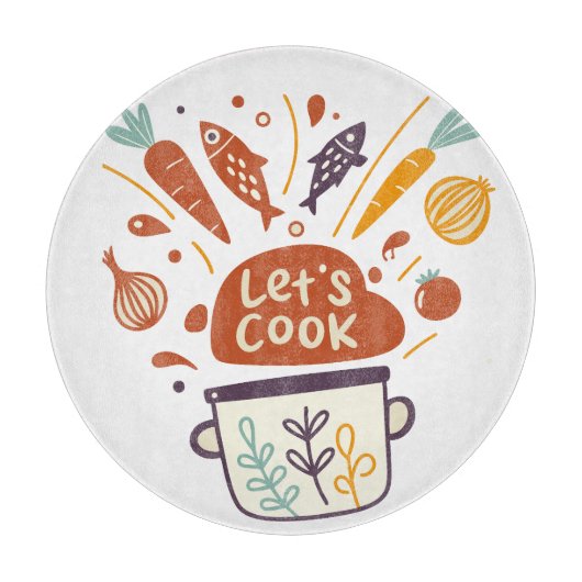 Whimsical Kitchen Scene met "Let's Cook" -tekst - Snijplank (Voorkant)