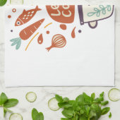 Whimsical Kitchen Scene met "Let's Cook" -tekst - Theedoek (Gevouwen)