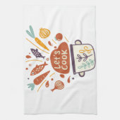 Whimsical Kitchen Scene met "Let's Cook" -tekst - Theedoek (Verticaal)