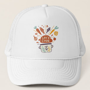 Whimsical Kitchen Scene met "Let's Cook" -tekst - Trucker Pet