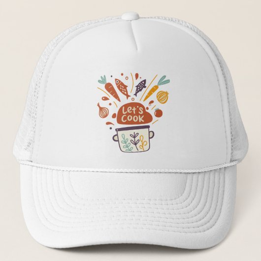 Whimsical Kitchen Scene met "Let's Cook" -tekst - Trucker Pet (Voorkant)