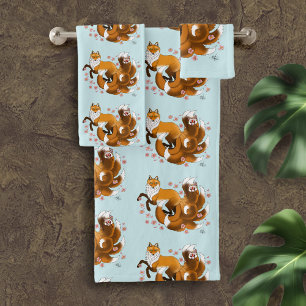 Whimsical Kitsune Vos Blauwe Kersenbloesem Fantasi Bad Handdoek