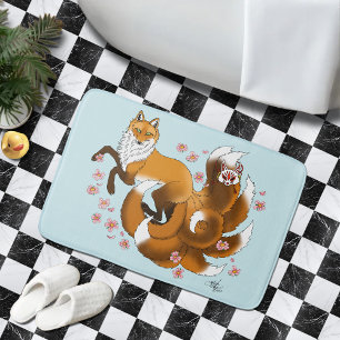 Whimsical Kitsune Vos Blauwe Kersenbloesem Fantasi Badmat