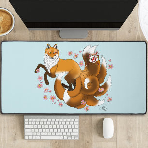 Whimsical Kitsune Vos Blauwe Kersenbloesem Fantasi Bureaumat