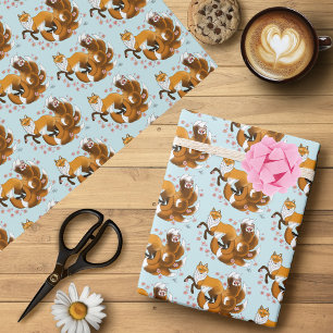 Whimsical Kitsune Vos Blauwe Kersenbloesem Fantasi Cadeaupapier
