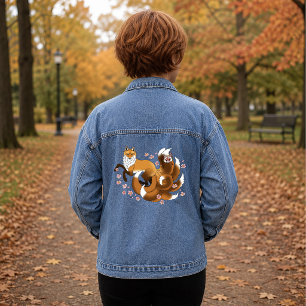 Whimsical Kitsune Vos Blauwe Kersenbloesem Fantasi Denim Jacket