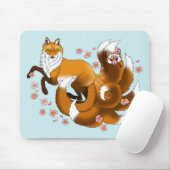 Whimsical Kitsune Vos Blauwe Kersenbloesem Fantasi Muismat (Met muis)