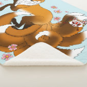 Whimsical Kitsune Vos Blauwe Kersenbloesem Fantasi Sherpa Deken (3/4)