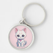 Whimsical Kitten Illustratie Sleutelhanger (Voorkant)