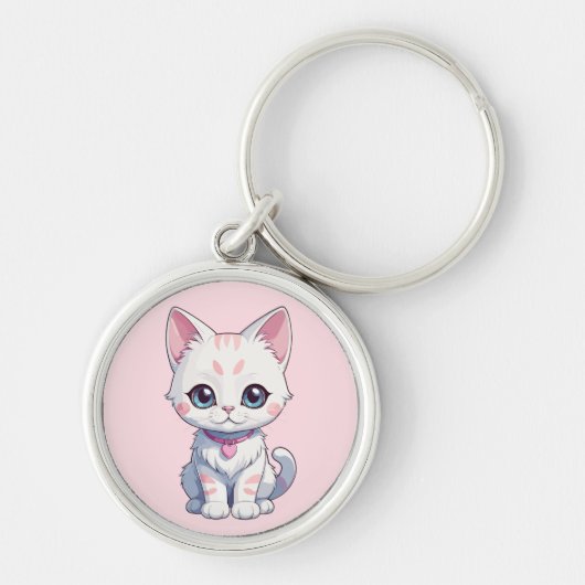 Whimsical Kitten Illustratie Sleutelhanger (Voorkant)