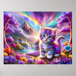 Whimsical Kitten in een surrealistisch fantasy lan Poster