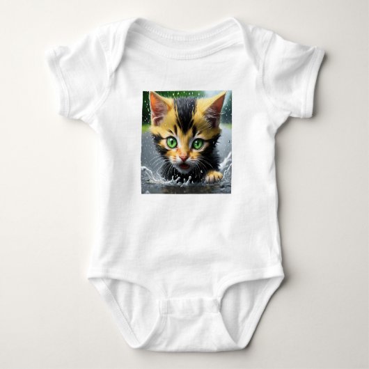 Whimsical Kitten Rain Run Baby Jersey Bodysuit (Voorkant)
