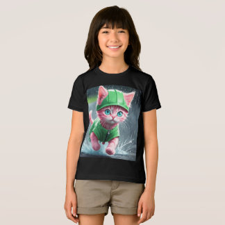 Whimsical Kitten Rain Run Premium Unisex Jeugd T-s Tri-Blend Shirt