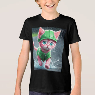 Whimsical Kitten Rain Run Premium Unisex Jeugd T-s Tri-Blend Shirt