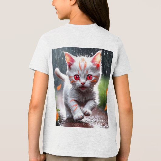 Whimsical Kitten Rain Run Premium Unisex Jeugd T-s Tri-Blend Shirt (Achterkant)