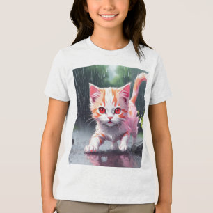 Whimsical Kitten Rain Run Premium Unisex Jeugd T-s Tri-Blend Shirt