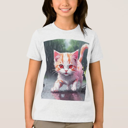 Whimsical Kitten Rain Run Premium Unisex Jeugd T-s Tri-Blend Shirt (Voorkant)