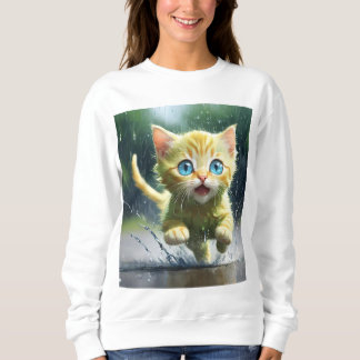 Whimsical Kitten Rain Run Vrouwen Basic Sweatshirt