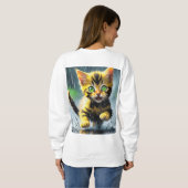 Whimsical Kitten Rain Run Vrouwen Basic Sweatshirt (Achterkant volledig)