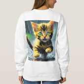 Whimsical Kitten Rain Run Vrouwen Basic Sweatshirt (Achterkant)