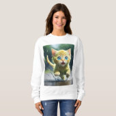 Whimsical Kitten Rain Run Vrouwen Basic Sweatshirt (Voorkant volledig)