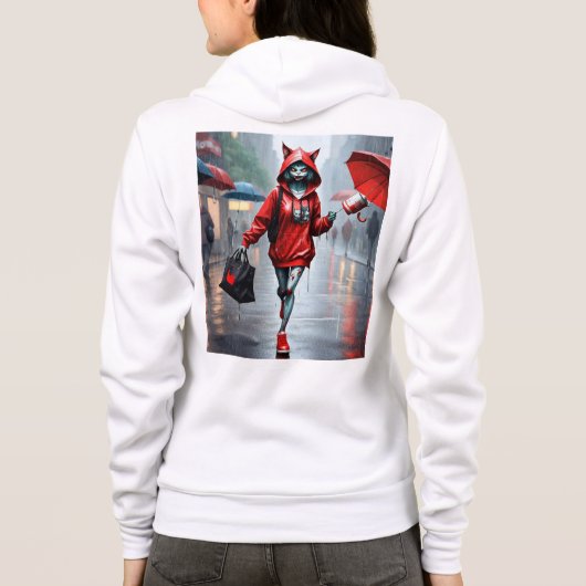 Whimsical Kitten Rain Run Vrouwen Bella + Canvas V Hoodie (Achterkant)