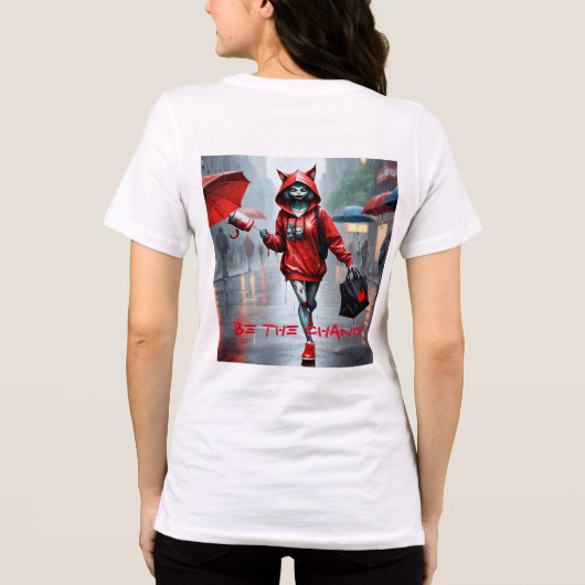 Whimsical Kitten Rain Run Vrouwen Bella + Canvas V Tri-Blend Shirt (Achterkant)