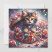 Whimsical Kitten Snoep Harten Glitter Valentijn Feestdagenkaart (Voorkant)
