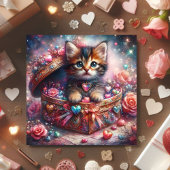 Whimsical Kitten Snoep Harten Glitter Valentijn Feestdagenkaart