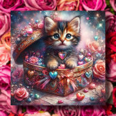 Whimsical Kitten Snoep Harten Glitter Valentijn Feestdagenkaart