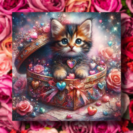 Whimsical Kitten Snoep Harten Glitter Valentijn Feestdagenkaart