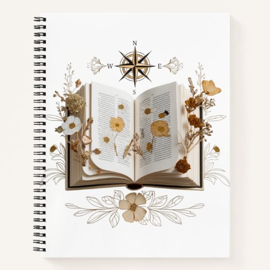 Whimsical Kitten & Vintage Pressed Flower Spiral  Notitieboek (Voorkant)