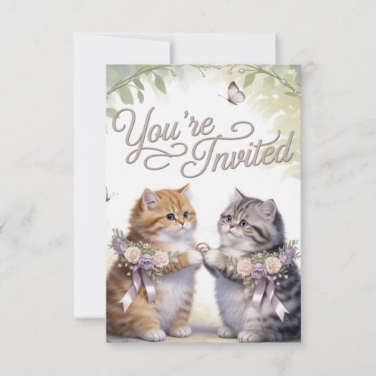 Whimsical Kitten Wedding Invitation  (Voorkant)