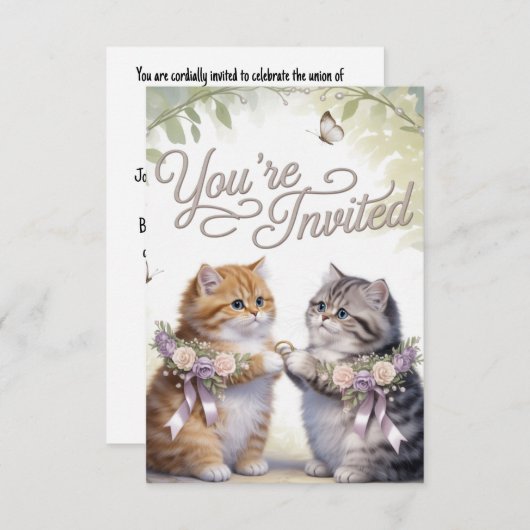 Whimsical Kitten Wedding Invitation  (Voorkant / Achterkant)
