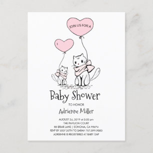 Whimsical Kittens en Balloons Girl Baby shower Uitnodiging Briefkaart
