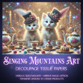 Whimsical Kittens Fantasy Tea Party Decoupage Tissuepapier